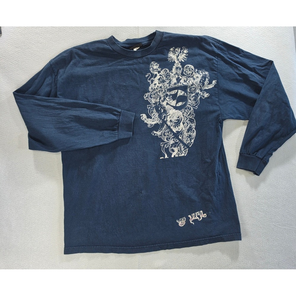 Vintage Split Y2K Skater Mall Goth Long Sleeve Graphic Tee XXL Cotton Navy Blue